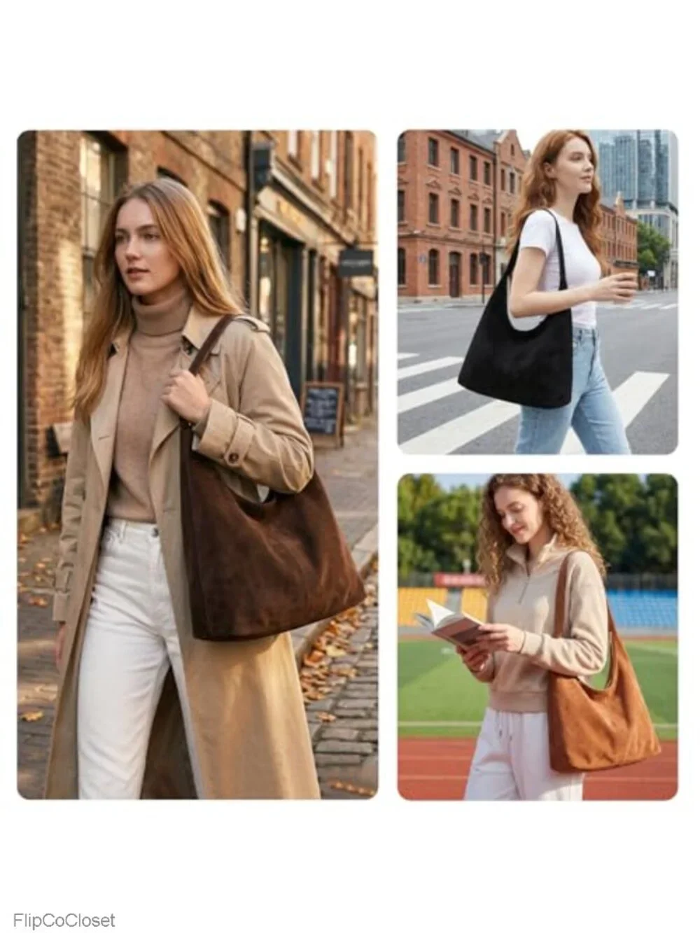 Faux Suede Slouchy Hobo Shoulder Bag Vegan Leather Tote Purse